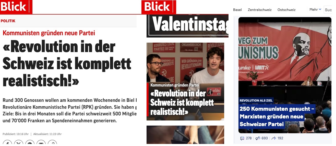 La prensa capitalista suiza, atónita ante el lanzamiento del Partido Comunista Revolucionario